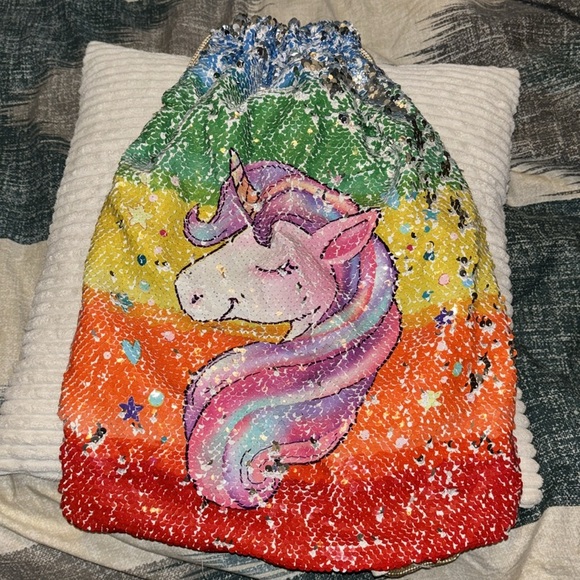 Rainbow unicorn sequin drawstring bag - Picture 3 of 3